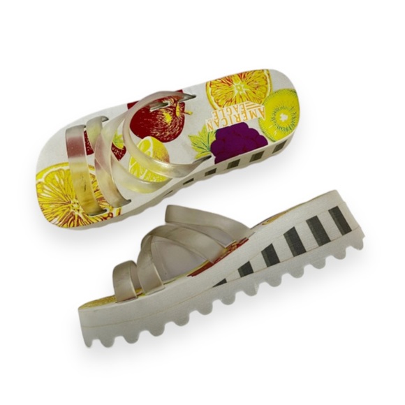 Vintage y2k 90s American Eagle Chunky Platform Wedges White Fruit  6 - Picture 2 of 9